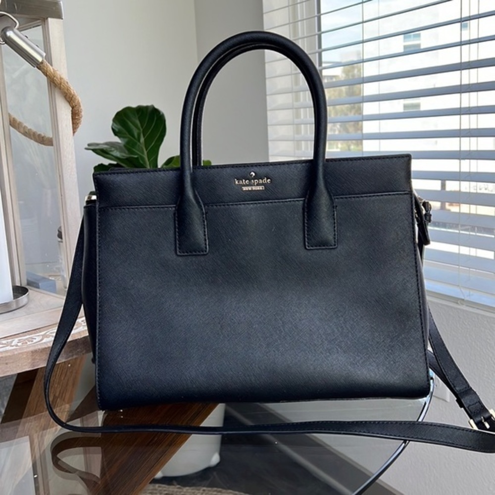 Kate Spade Cameron Satchel Black Leather Crossbody Top Handle Bag